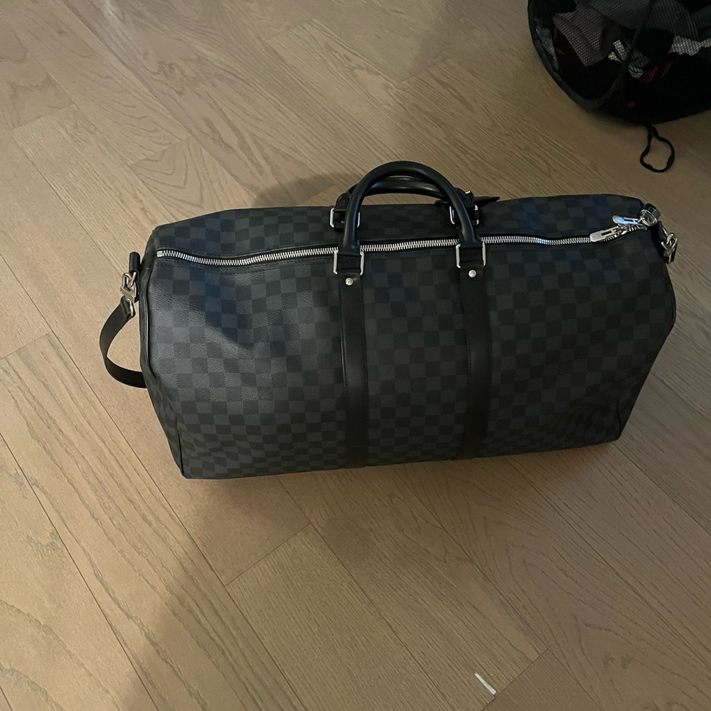 Louis Vuitton Black and Gray Checkered Duffel Bag